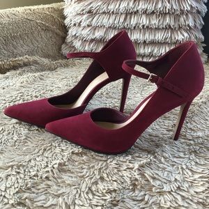 ALDO Burgundy Suede Ankle-Strap Pumps